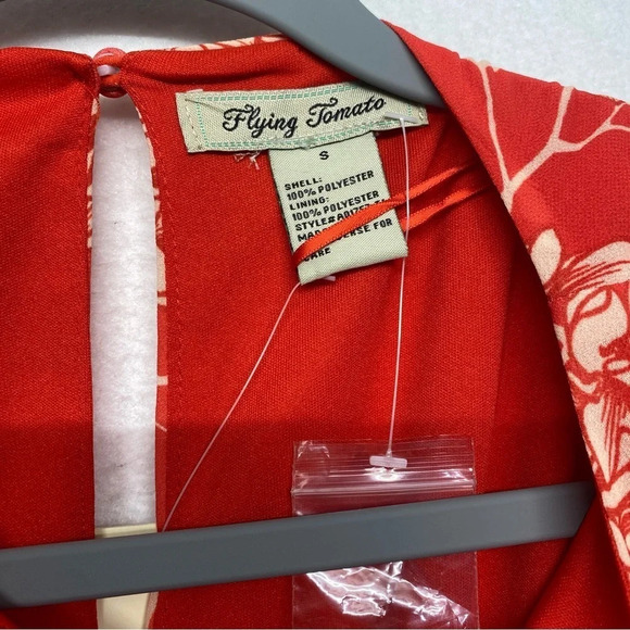 Flying Tomato Red Floral Belted Dress NWT S Long Sleeves - Picture 6 of 8